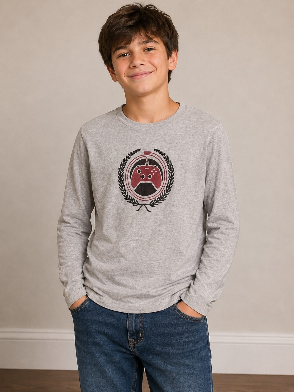 GAP Boys Youth XXL 14-16 Level-Up Gamer Long Sleeve Cotton Shirt